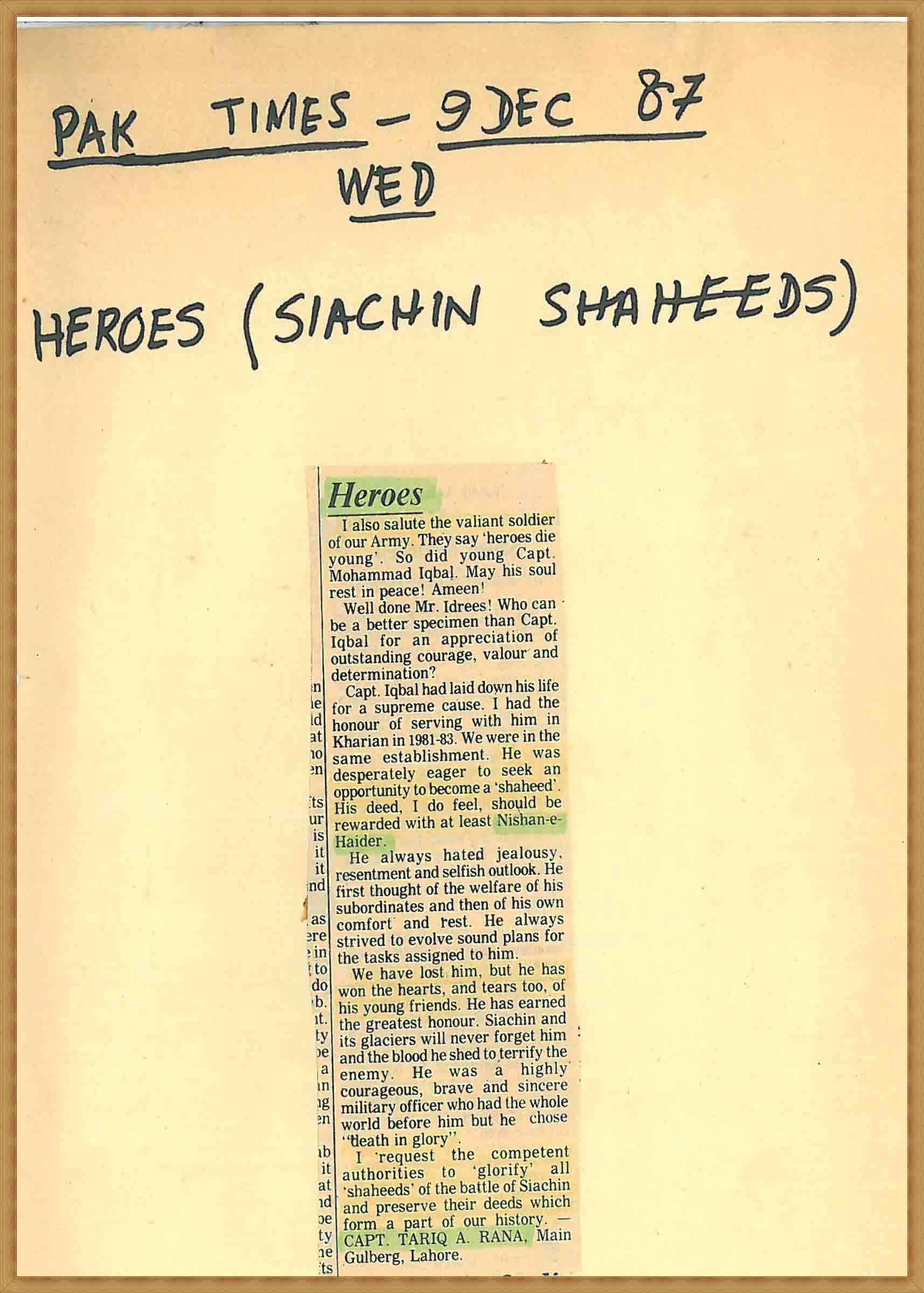 Heroes-Siachin Shaheeds(09-12-1987)